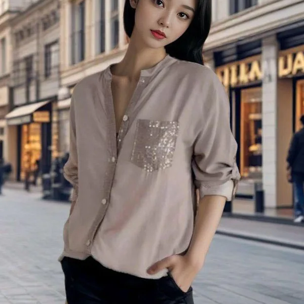 Kardigan damski w stylu commuter, z długim rękawem, z cekinami, nowa moda 2025