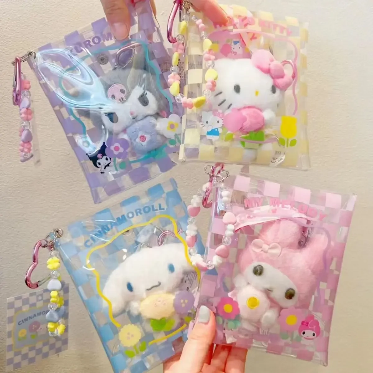 2024 Sanrio Mymelody Kuromi Cute Plush Dolls Storage Pouch Pvc Transparent Mystery Box Cartoon Doll Outdoor Display Bag