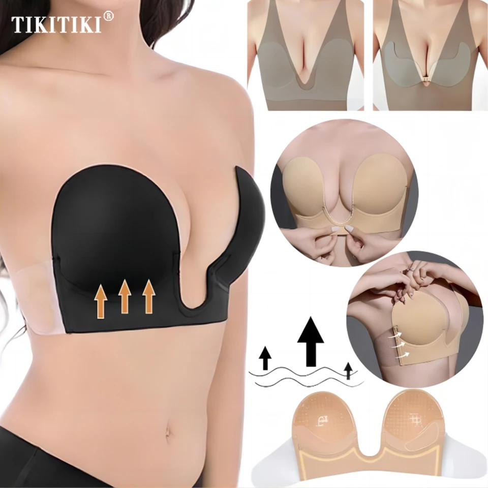 

Invisible Push Up Bra Strapless Bras Backless Deep Plunge U Shape Sticky Bra Self Adhesive Silicone Brassiere Lift Underwear