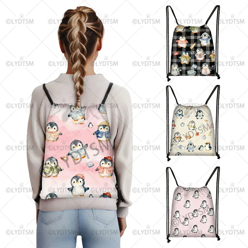 

Рюкзак с милым пингвином и графическим принтом для путешествий, сумка на шнурке, сумка для хранения, подростковый спортивный рюкзак, сумка для книг, держатели для обуви