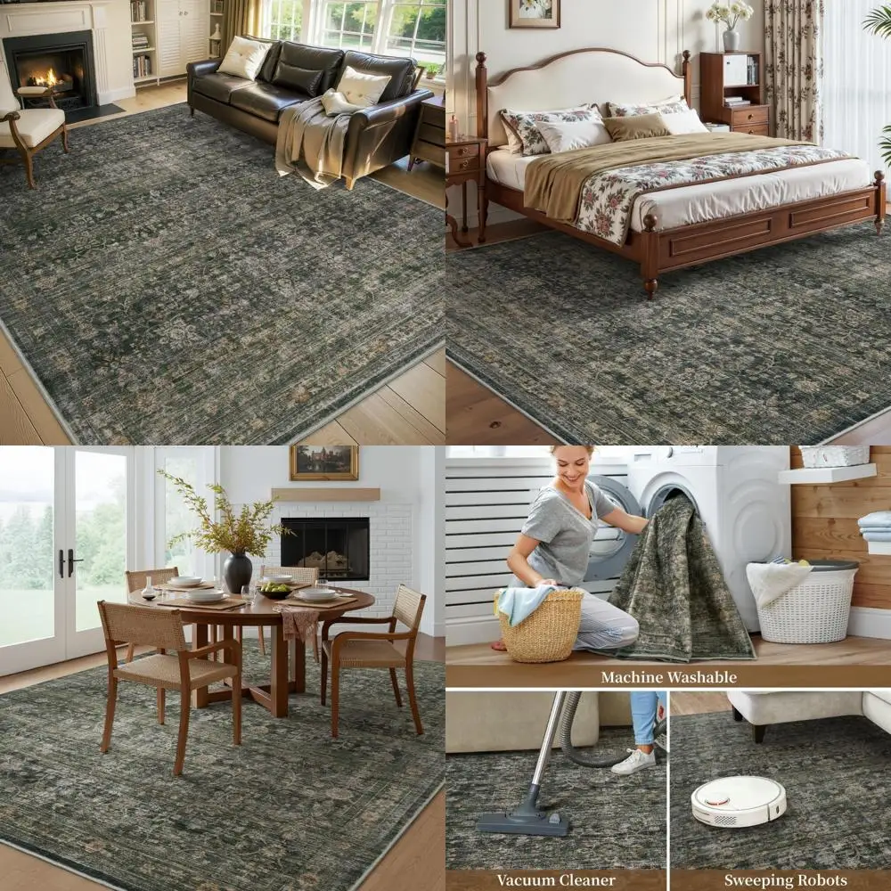سجادة غرفة المعيشة باللون الأخضر مقاس 9 × 12 - طباعة ناعمة متعثرة لغرف النوم، غير قابلة للانزلاق، قابلة للغسل في الغسالة #1