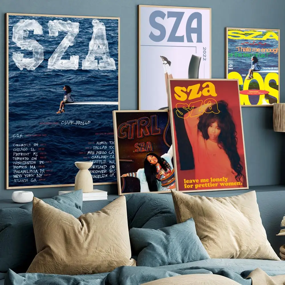 Popular Female Star Pop Singer Sza Self-adhesive poster Kraft Paper Prints and Posters Home Room Bar Cafe Decor Wall Painting