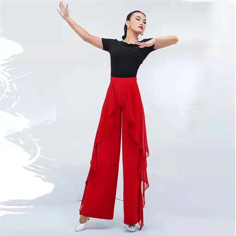 Dance Wide Leg Pants Women\'s High Waist Pants Lotus Leaf Side Wild Dangling Feel Training Pants 2022 New Dance Female pants