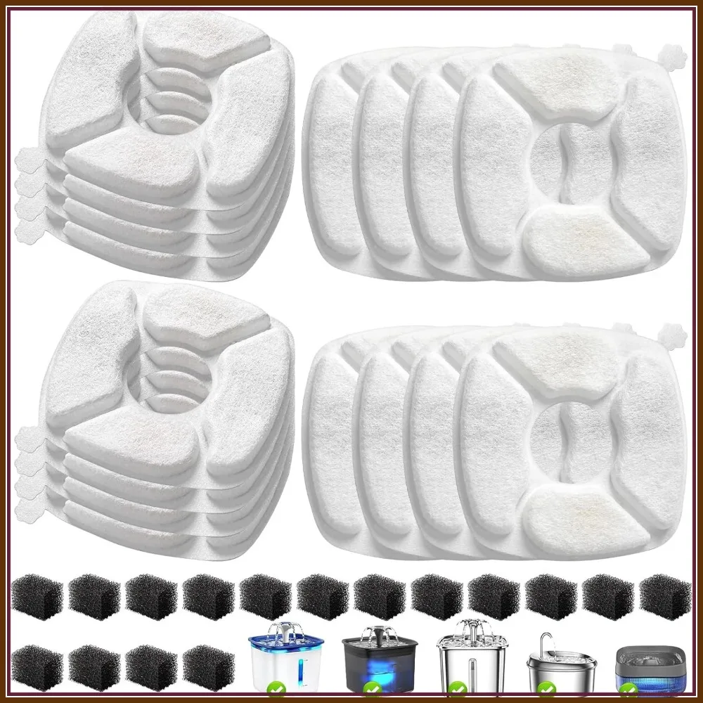 

32 Pcs Cat Water Fountain Filters with Sponges, Fit 95oz/2.8L 135oz/4L 67oz/2L Pet Fountains