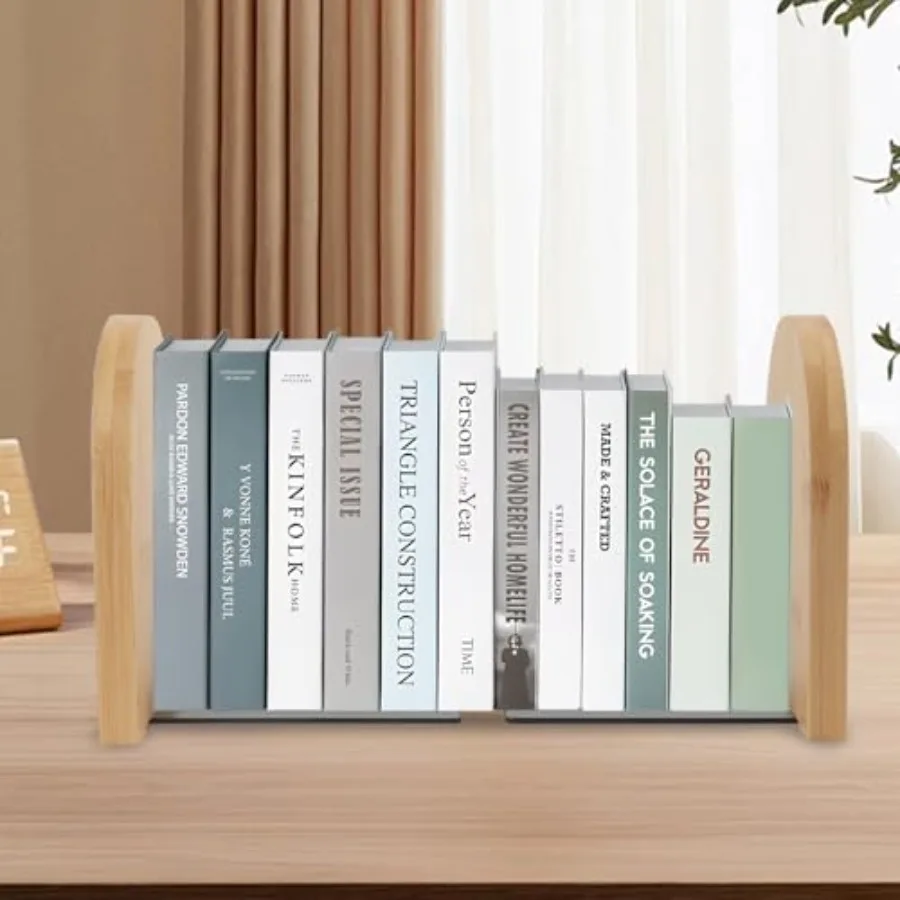 مساند كتب من الخيزران شديدة التحمل غير قابلة للانزلاق للأرفف وحامل كتب للكتب والأقراص المضغوطة والأقراص المغلقة وتنظيم المكتب زوج واحد متوسط