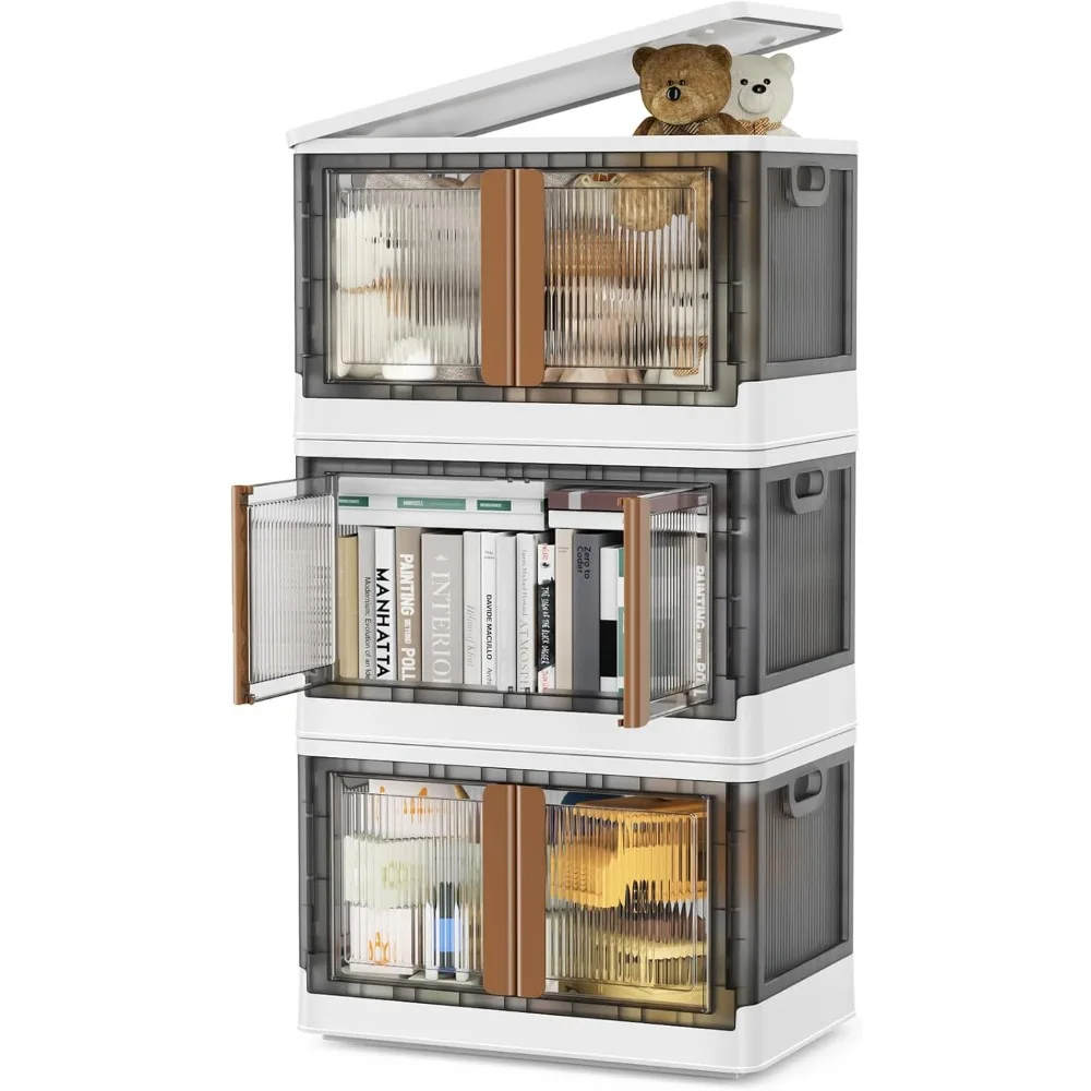 

Storage Bins with Lids, 76 QT Stackable Containers with Wheels, Collapsible Box with Doors, Folding Cabinets for Closet, Home Of