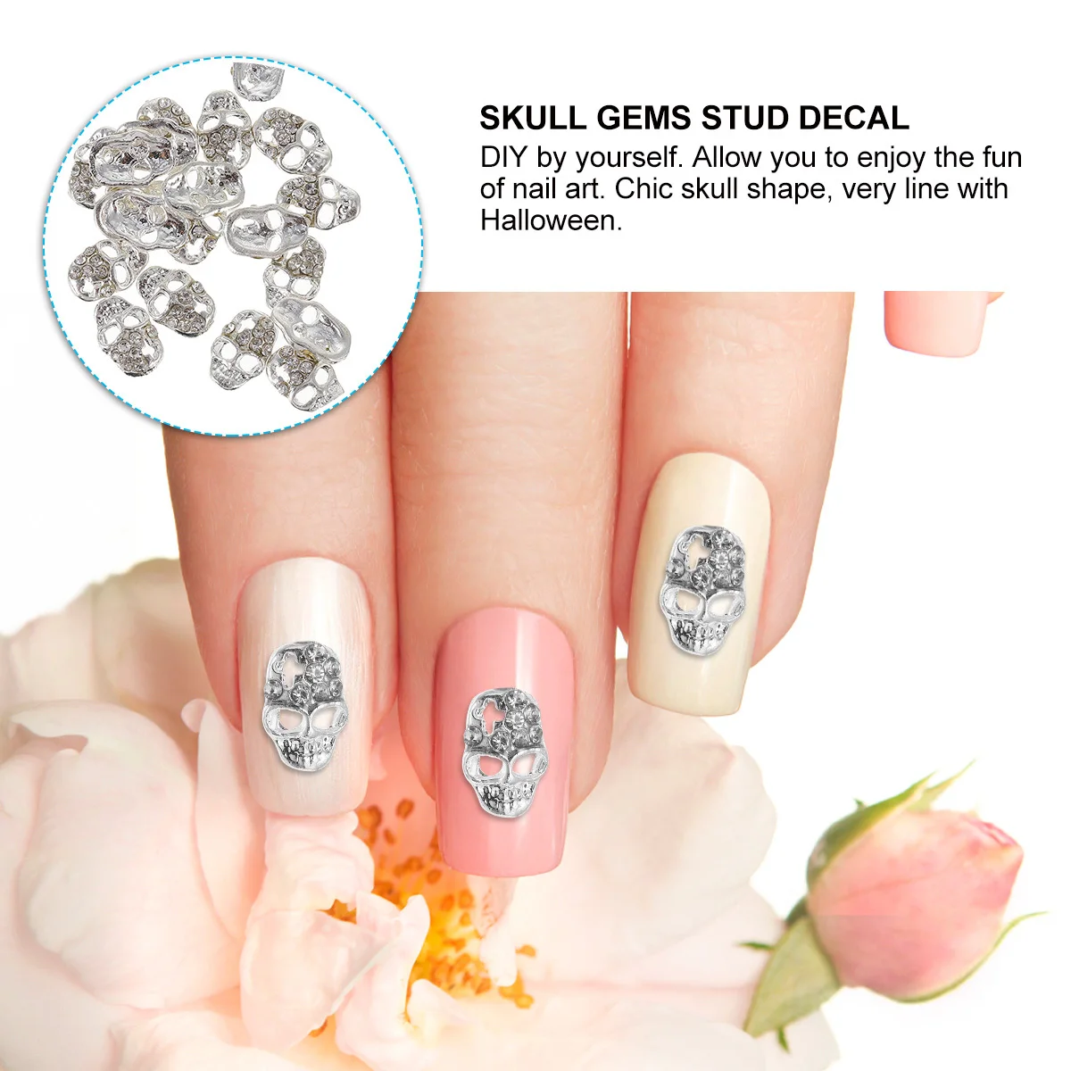 

20pcs Skull Nail Decal Sticker Rhinestone Halloween Diy Manicure Gems Craft Accessory For Nails Body Laptop Glass Decor