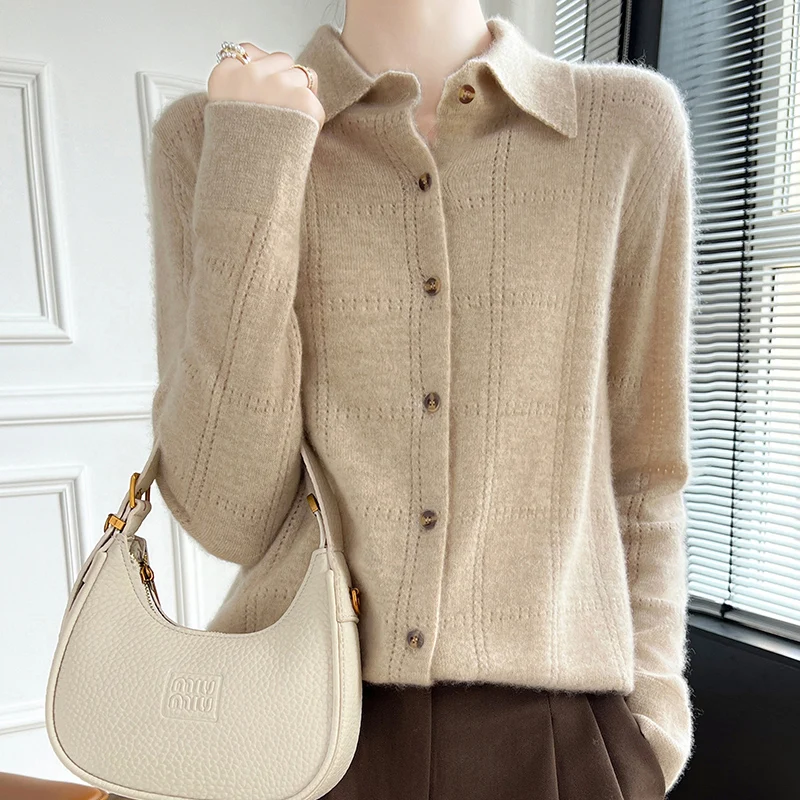 New women's sweaters in autumn and winter 100% merino wool POLO neck thick pullover cardigan fashion luxury solid color long sle