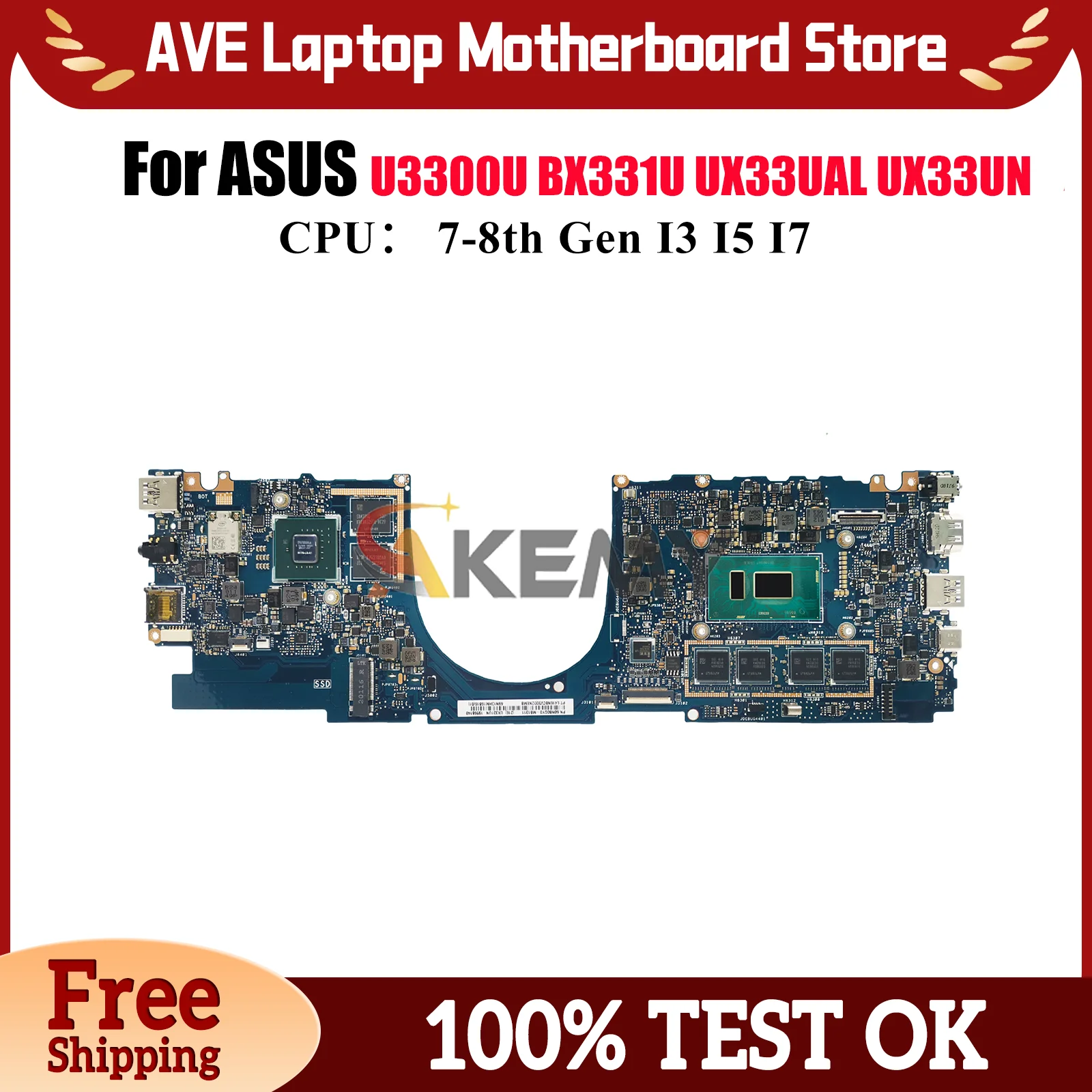 

UX331UN Материнская плата для ноутбука ASUS ZenBook UX331 U3300U BX331U UX33UAL UX33UN Материнская плата с процессором I3 I5 I7 100% тест ОК быстрая доставка