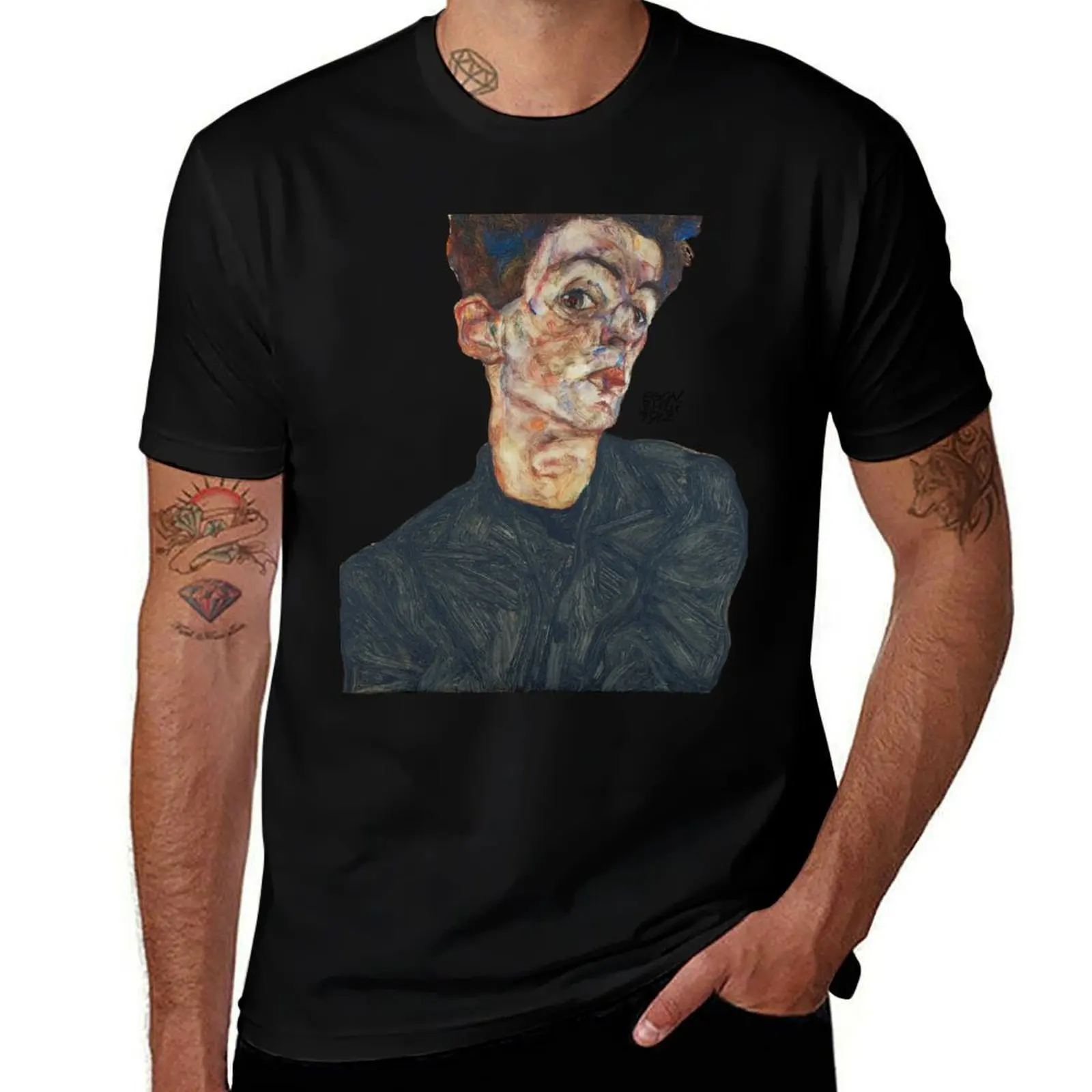 Self Portrait with Physalis by Egon Schiele 1914 T-Shirt Sweat Resistant Workout Tee Shirt