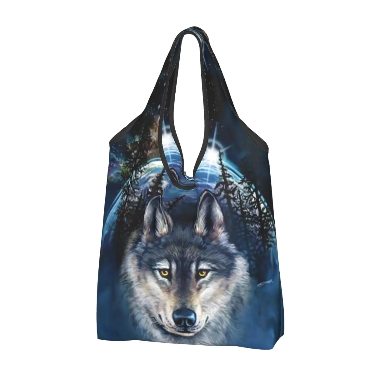 Custom Wolf Grocery Shopping Tote Bags Women Cute Animal Shopper Shoulder Bags Big Capacity Handbags