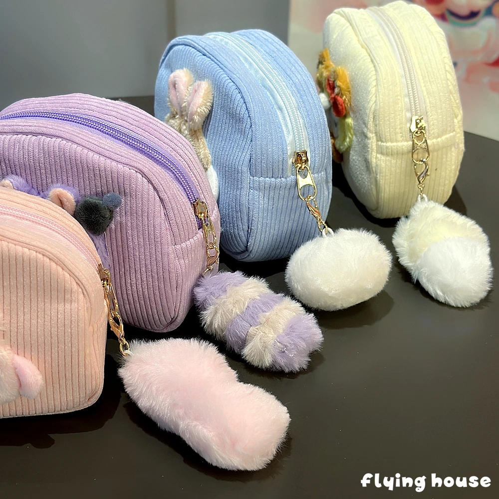 Sanrio Cute Forest Animal Tails Cosmetic Bag Kuromi My Melody Cinnamoroll Plush Bag Pencil Case Coin Purse Gifts Girl