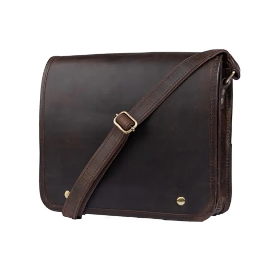 Leather cross body Shoulder I pad Messenger full flap Bag 11 Inch