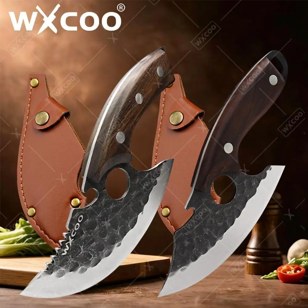 WXCOO Forged Knife Multifunctional Kitchen Knife with Bottle Opener Pocket Stainless Steel Boning Meat Cleaver Knife Cover
