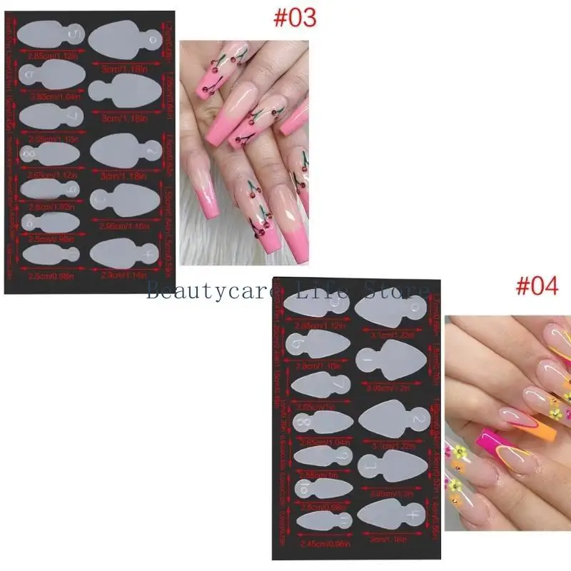 652c 12sheet ongles Forme d'autocollant français Couverture complète Faux Nails Guide dessin ligne française Autocollants