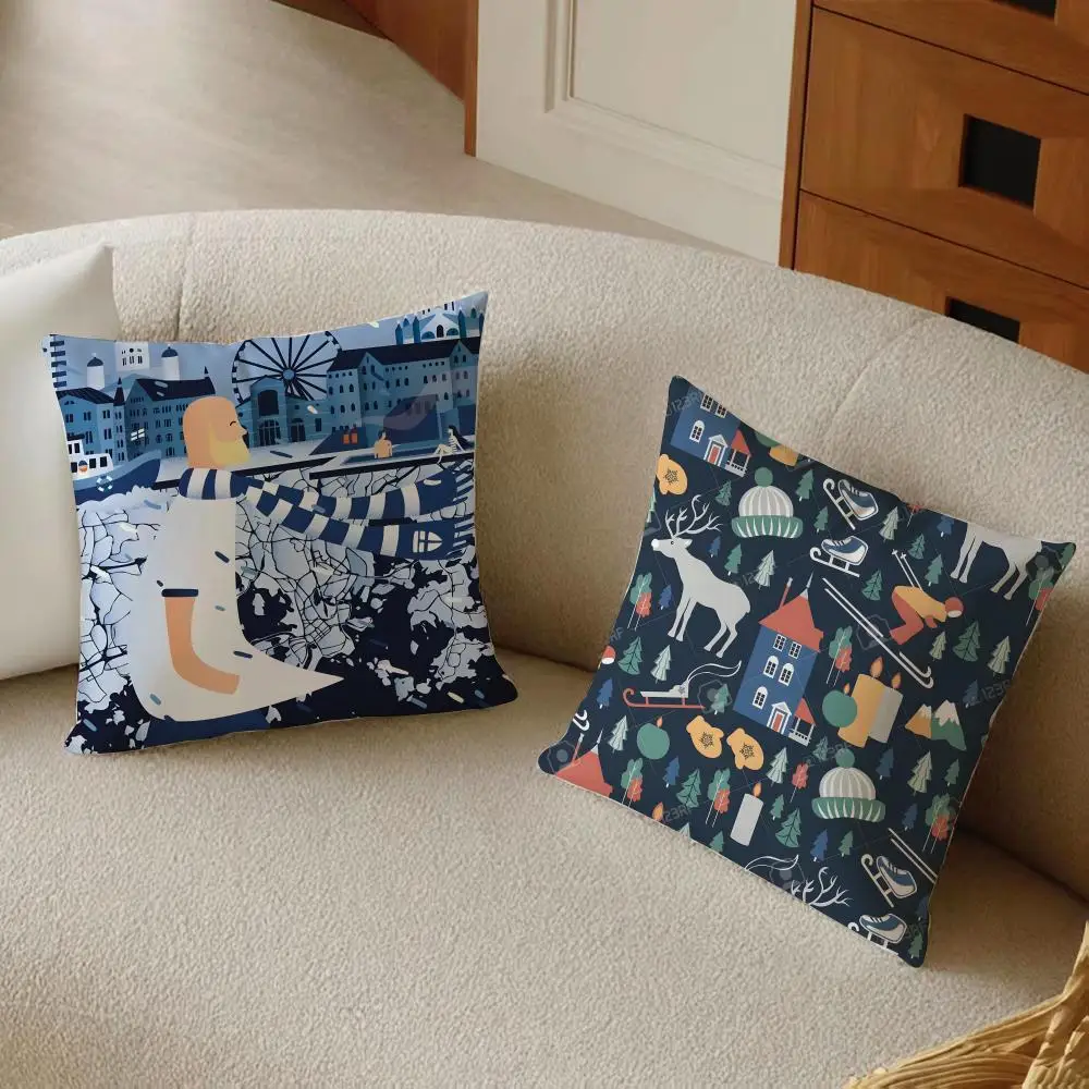 f-Finland Illustrator Lonomycin Cushion Cover Daily Washable Linen Pillowcase Soft  for Sofa Bed Home Room Decor