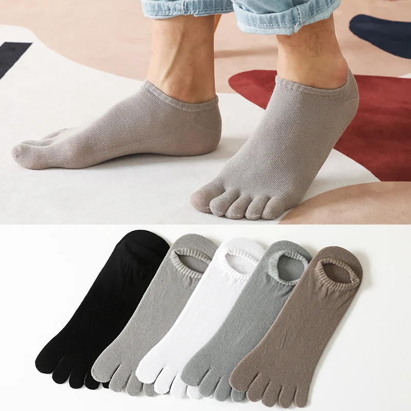 5 Pairs/lot Summer Men Five Finger Socks Black White Gray 100% Cotton Breathable Split Toe Boat Socks Outdoor Sports Socks