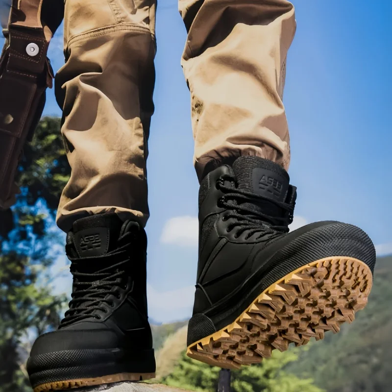 Men's Tactical Ankle Boots Waterproof Outdoor Hiking Work Shoes, Non-slip TPR Sole Desert Boots for Climbing & Daily Working