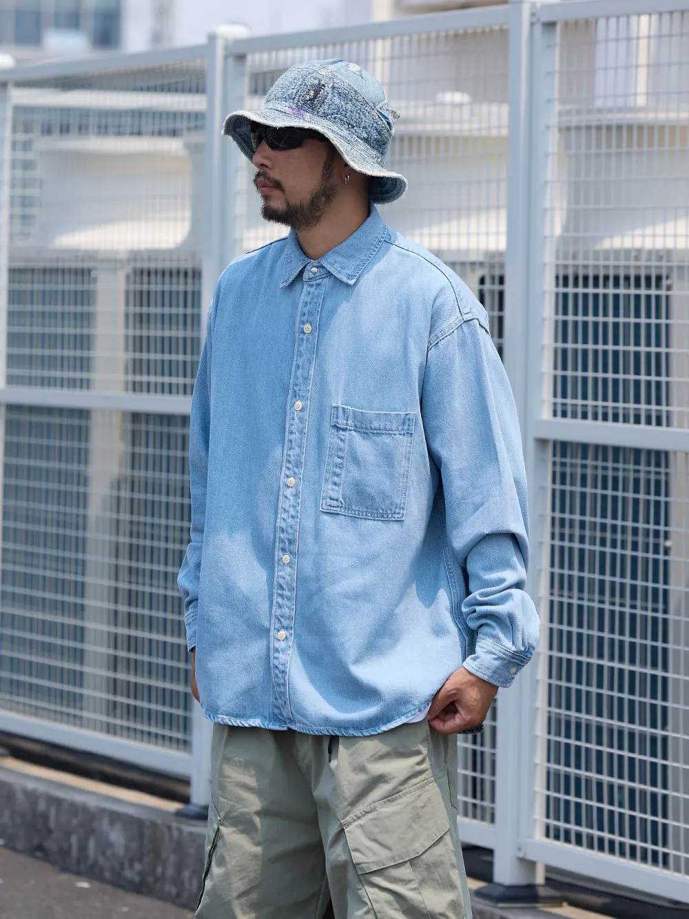Anti-Fade Vintage Rinsel Loose Casual Commute Denim Shirt Jacket Long Sleeve Thickened Autumn Season Pure Color Men's Fashion