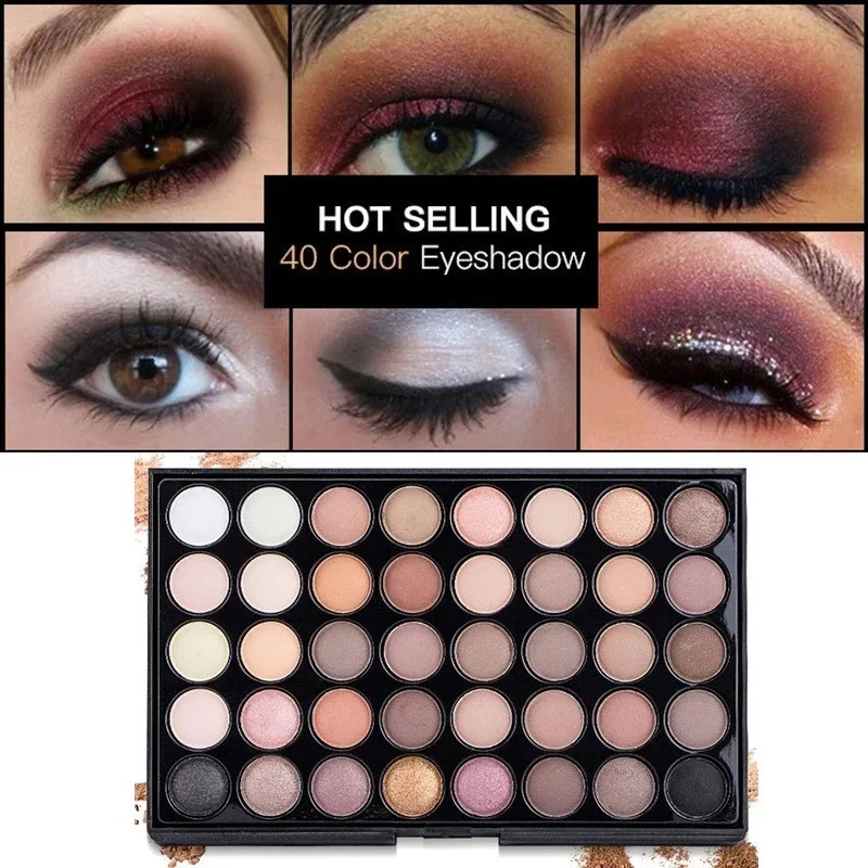 Paleta de sombras de ojos de 40 colores, mate y brillante, marrón desnudo, café, chocolate, fiesta de estudiantes, herramientas de maquillaje para escenario diario