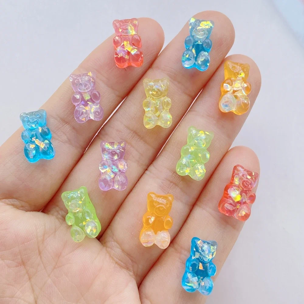 20Pcs Cute Mini Cartoon Shiny Bear Resin Nail Art Art Rhinestones DIY Craft For Nail Decorations 3D Decorations Jewelry
