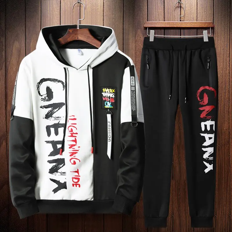 

Autumn and Spring New Trend Printed Sweatshirt Set Men's Loose Sports Comfortable Plus Size High Quality Two-piece Set M-4XL