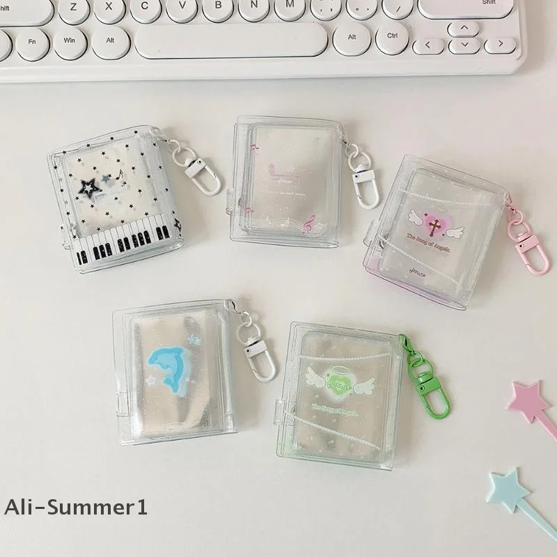 【E】INS Style 12 Pockets Transparent PVC Glitter Storage Book Small Card Booklet Keychain Binder Name Card Book Photocard Holder