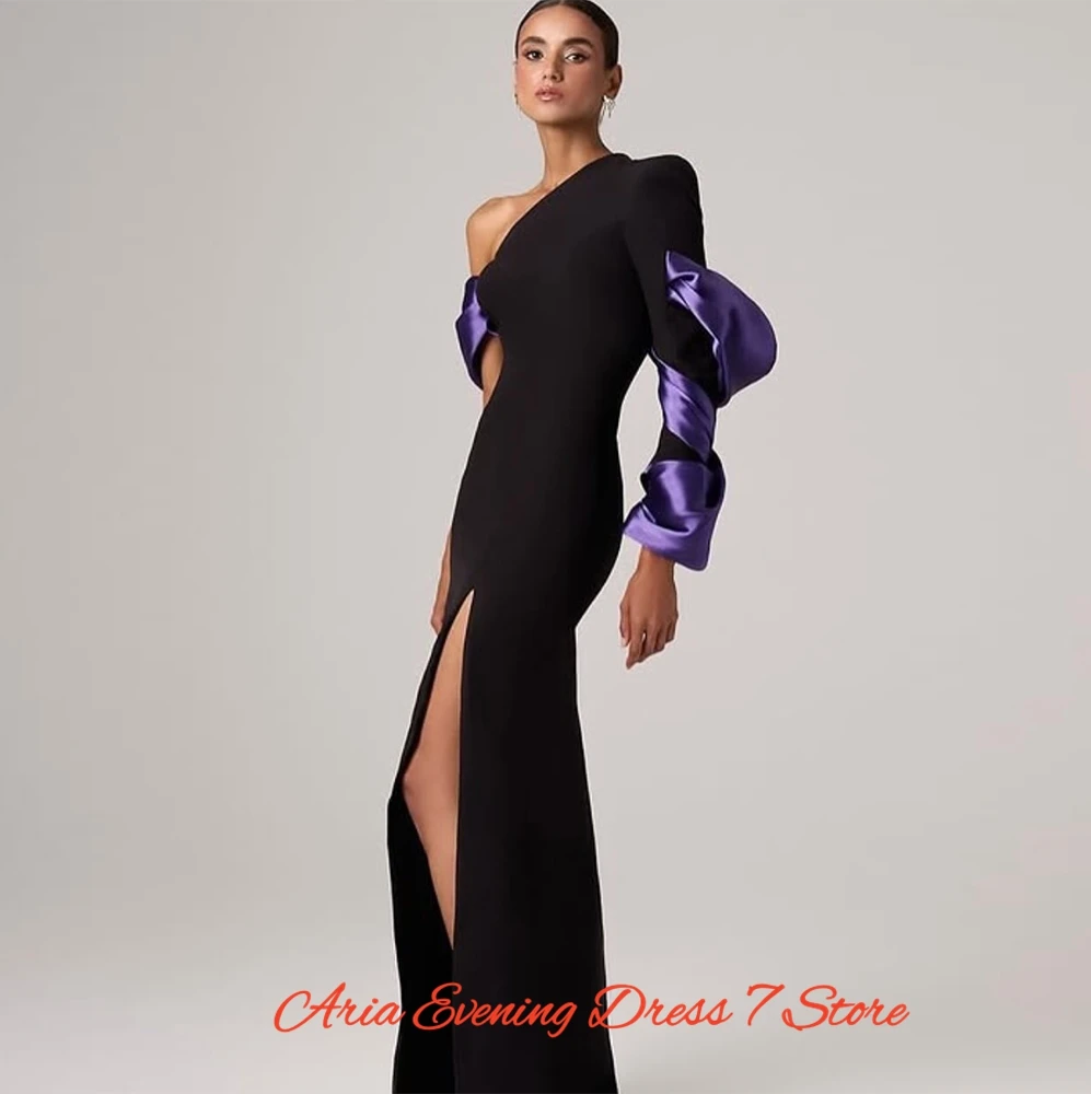 Vestidos de noche personalizados de un hombro de sirena de Jersey simple Vestidos de fiesta de manga larga delicados Vestidos de novia con abertura frontal sexy