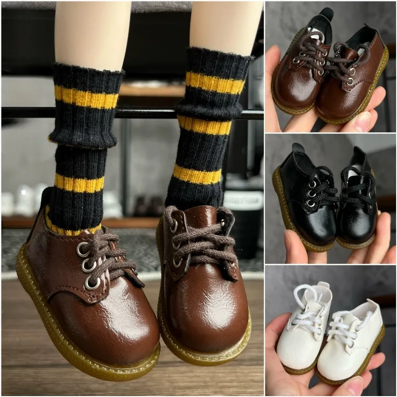 Handmade 1/6 BJD Doll Shoes Vintage Round Toe Lace-up Leather Shoes Doll DIY Accessories(not for Blythe)