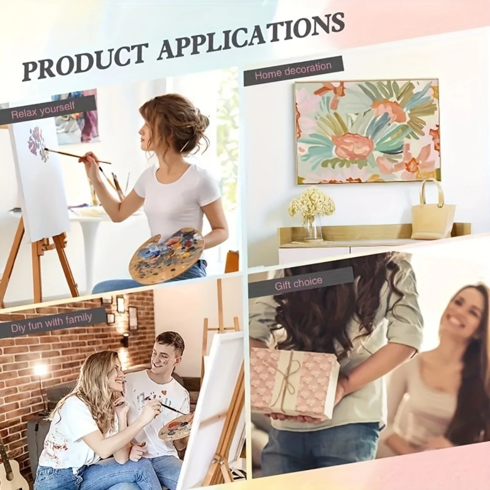 ألوان مائية وردية كوزموس زهور بتلات ناعمة مركز صفراء لتقوم بها بنفسك طقم طلاء زيتي رقمي للبالغين بدون إطار