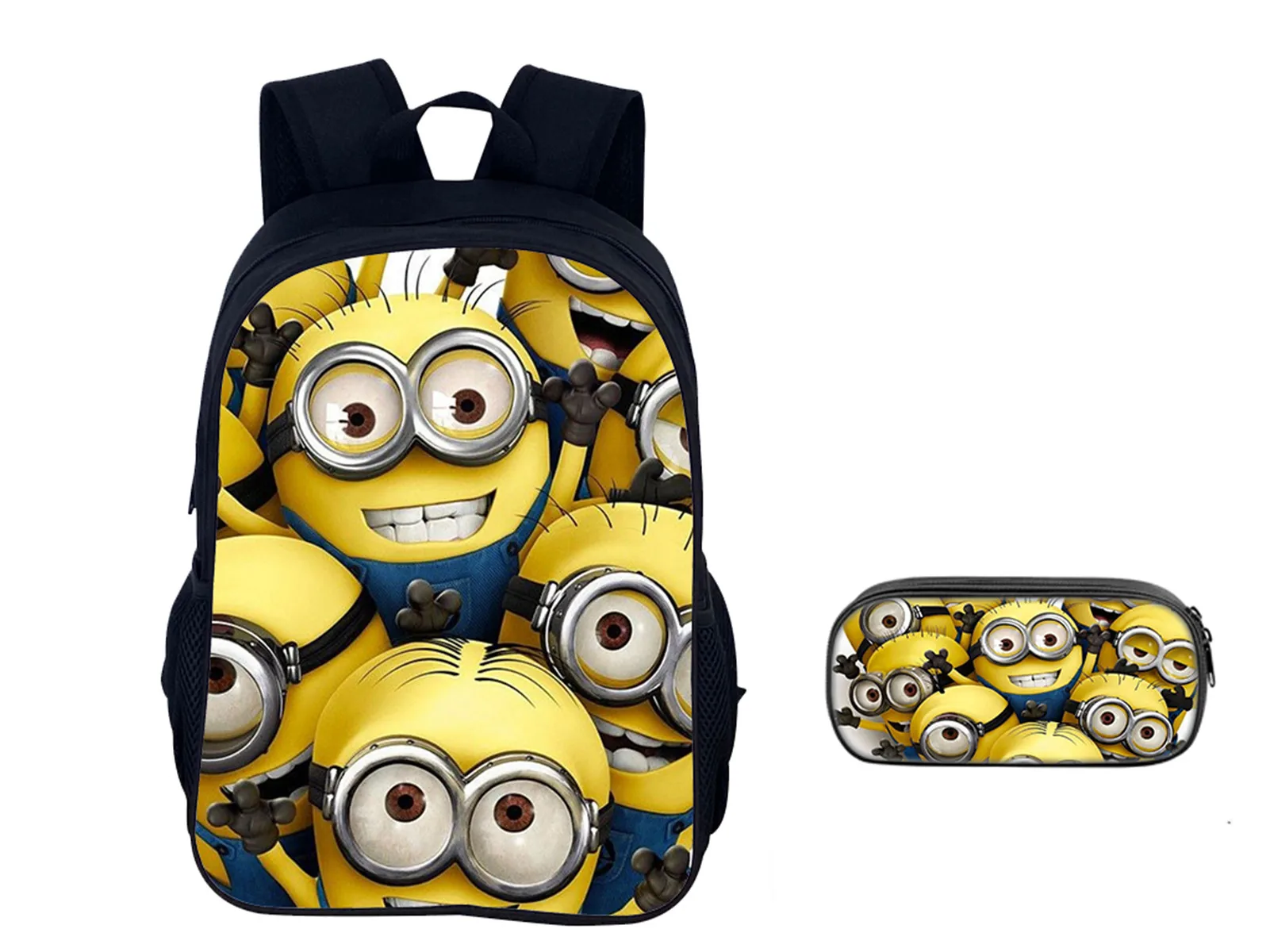 Kid Minions Lightweight 2 in 1 Bookbag and Pencil Case Set-Student Casual Daypack Cute Backpack for School,Travel