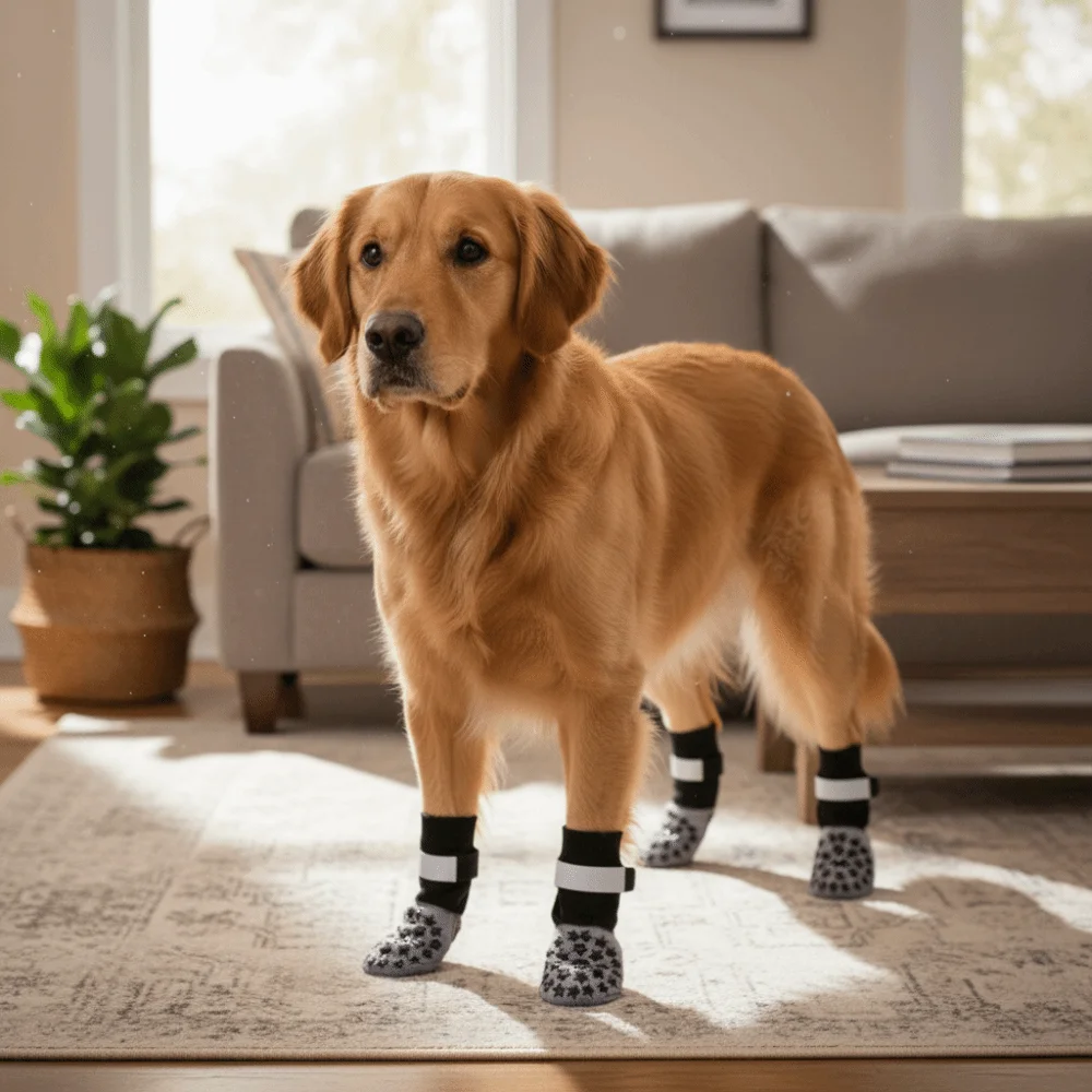 4pcs/set Waterproof Anti-Slip Dog Socks Anti-Scratch reflective Dog Shoes Breathable Adjustable Dog Boots Prevent Licking Paws