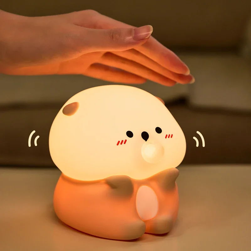 Bonito soprando bolhas lontra do mar silicone luz da noite quarto cabeceira recarregável led candeeiro de mesa cronometragem para crianças presente aniversário