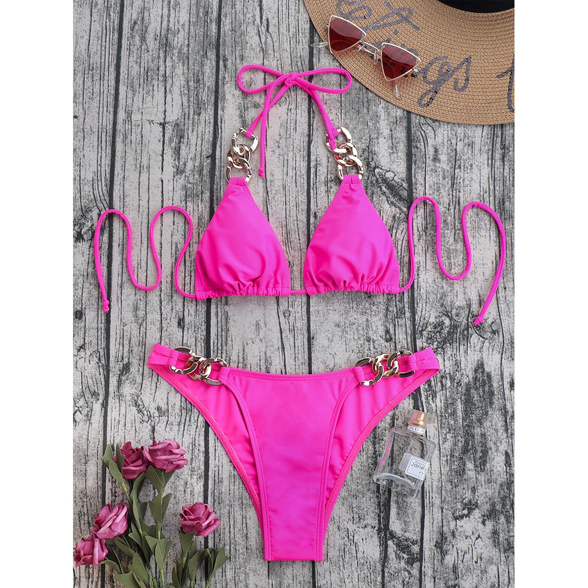 New Sexy Chain Bikini 2024 Triangle Bathing Suit for Women Brazilian Bikini Set 2-piece Halter Swimwear Push Up Swimsuit