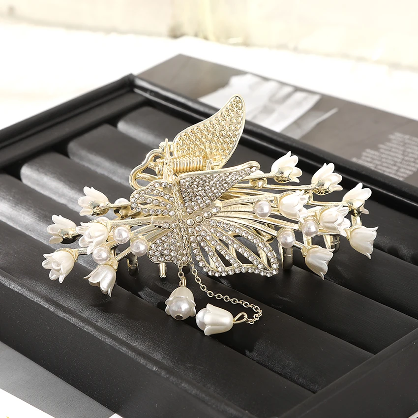 Elegant Tulip Flower Hair Clip Rhinestone Pearl Claw Clip Headband Ponytail Shark Clip Barrette Fashion Women\'s Hair Accessories