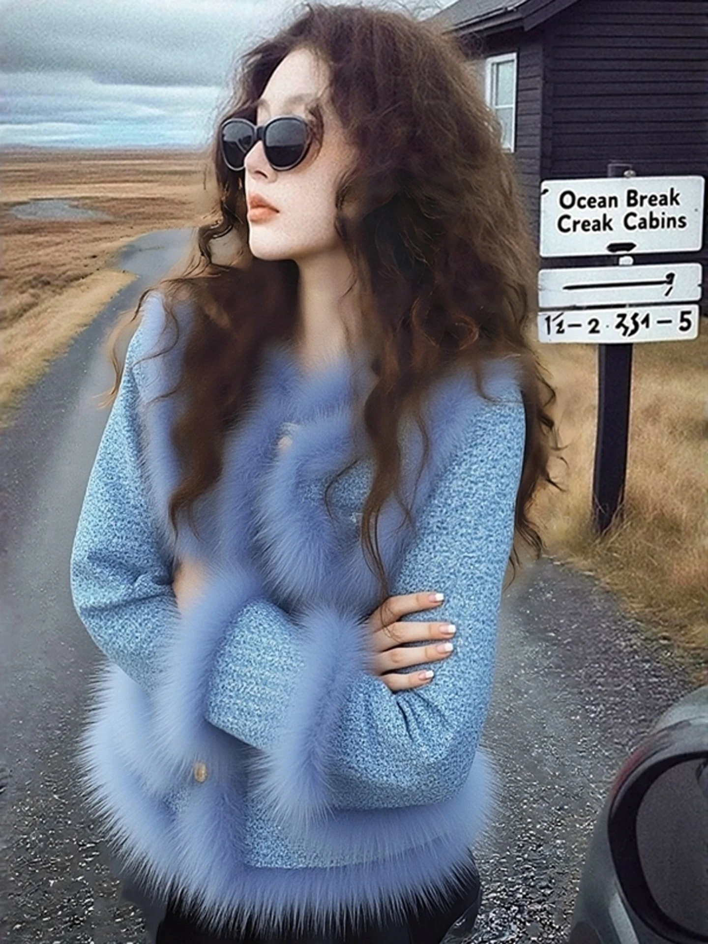 

Синее пушистое короткое пальто для женщин, зимняя теплая верхняя одежда, модная хлопковая куртка большого размера, простой стиль, длинный рукав