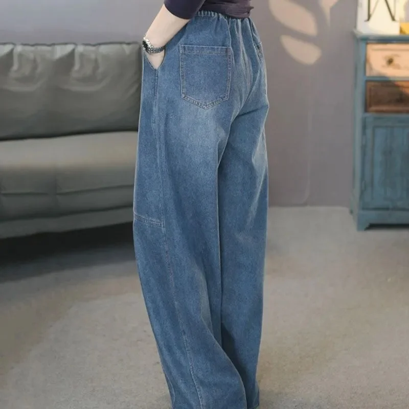 Damskie spodnie jeansowe z szerokimi nogawkami w stylu kowbojskim na wiosnę i jesień, kobieca moda, spodnie typu sickle jeans, amerykańskie damskie spodnie z wysokim stanem, cienkie spodnie dżinsowe.