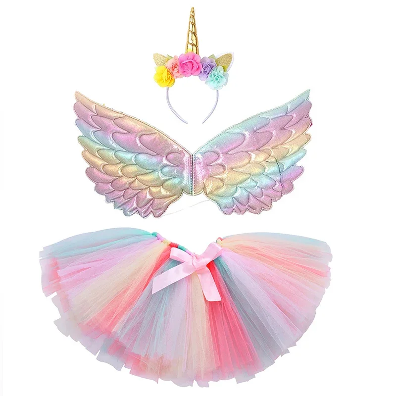unicorn tutu skirt for girl Baby Girls birthday party Tulle Skirts Set Children Christmas Halloween Costumes with Wings