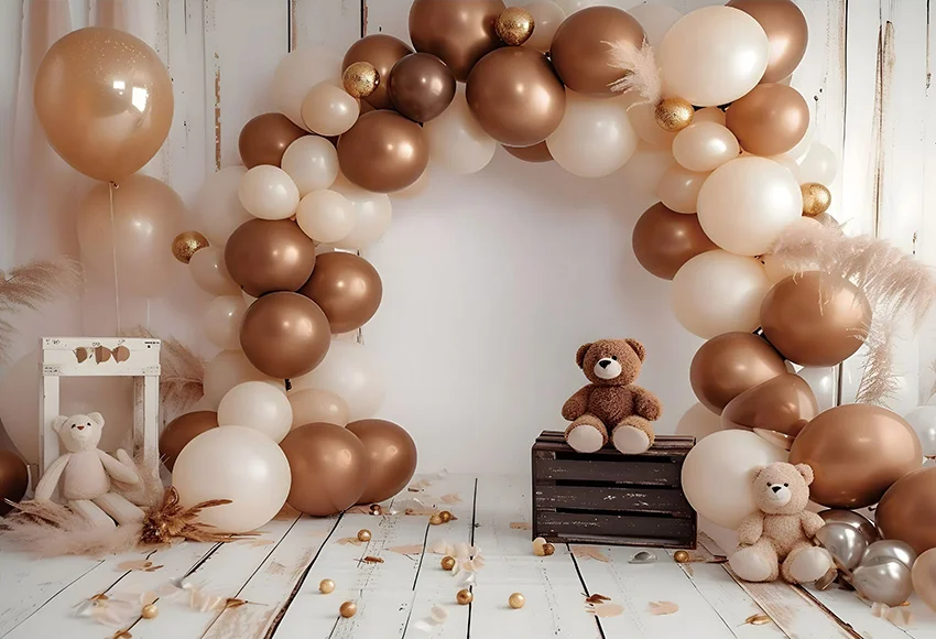 Mehofond Photography Background Boho Brown Bear Arch Balloon Kids Birthday Party Cake Smash Portrait Decor Backdrop Photo Studio