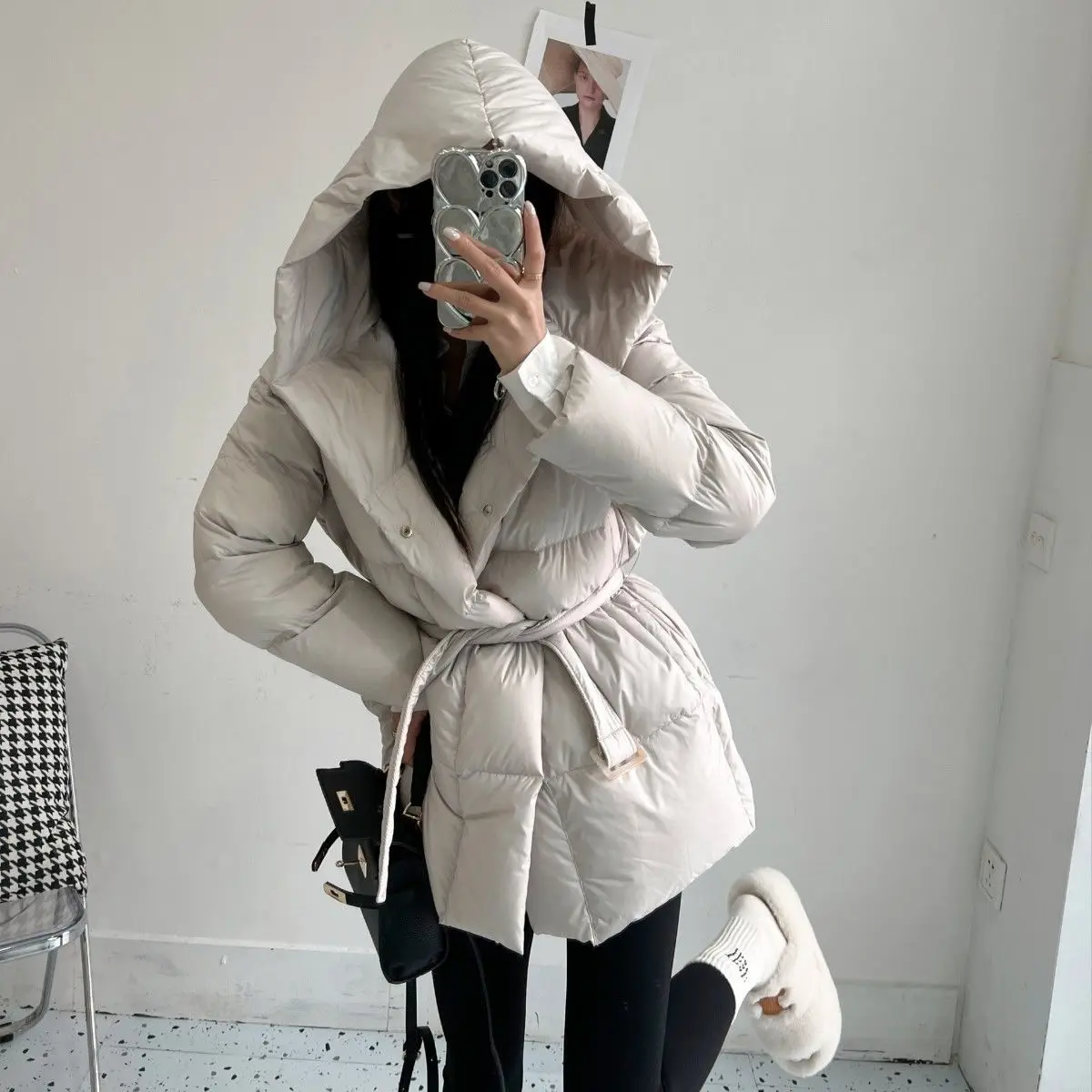 Hooded Padded Women's Coat Winter Warm Thick Quilted Jacket Long Sleeve Outerwear Casual Loose Fit Cozy Soft Basic Female Parkas