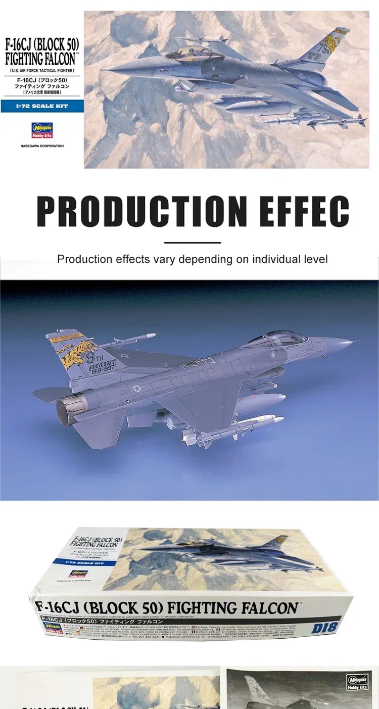 Hasegawa Kunststoff-Flugzeugmodellbausatz 00448 F-16CJ [Block 50] Fighting Falcon Maßstab 1:72