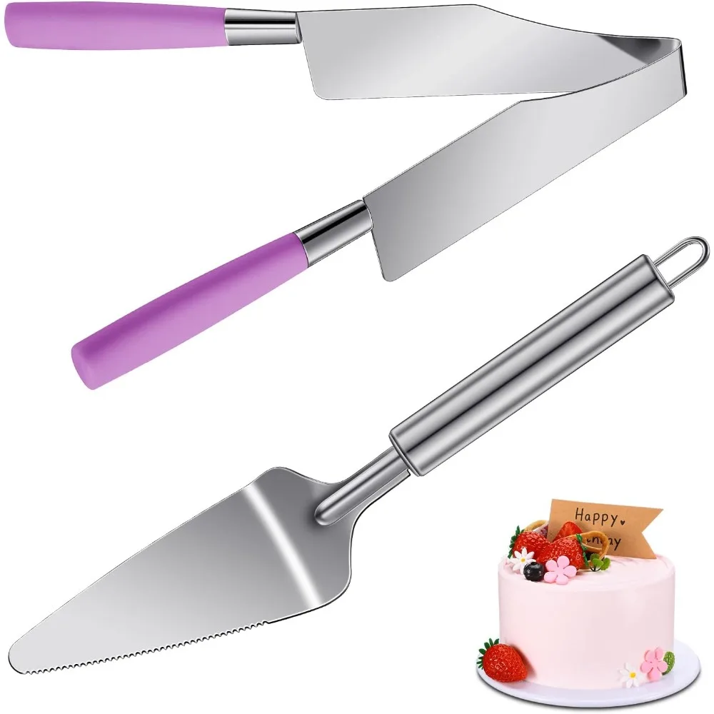 

2 Pieces Cake Slicer Cutter Multi Function Stainless Steel Cake Spatula Server Set for Cakes Pie Desserts Pizza(Pink or