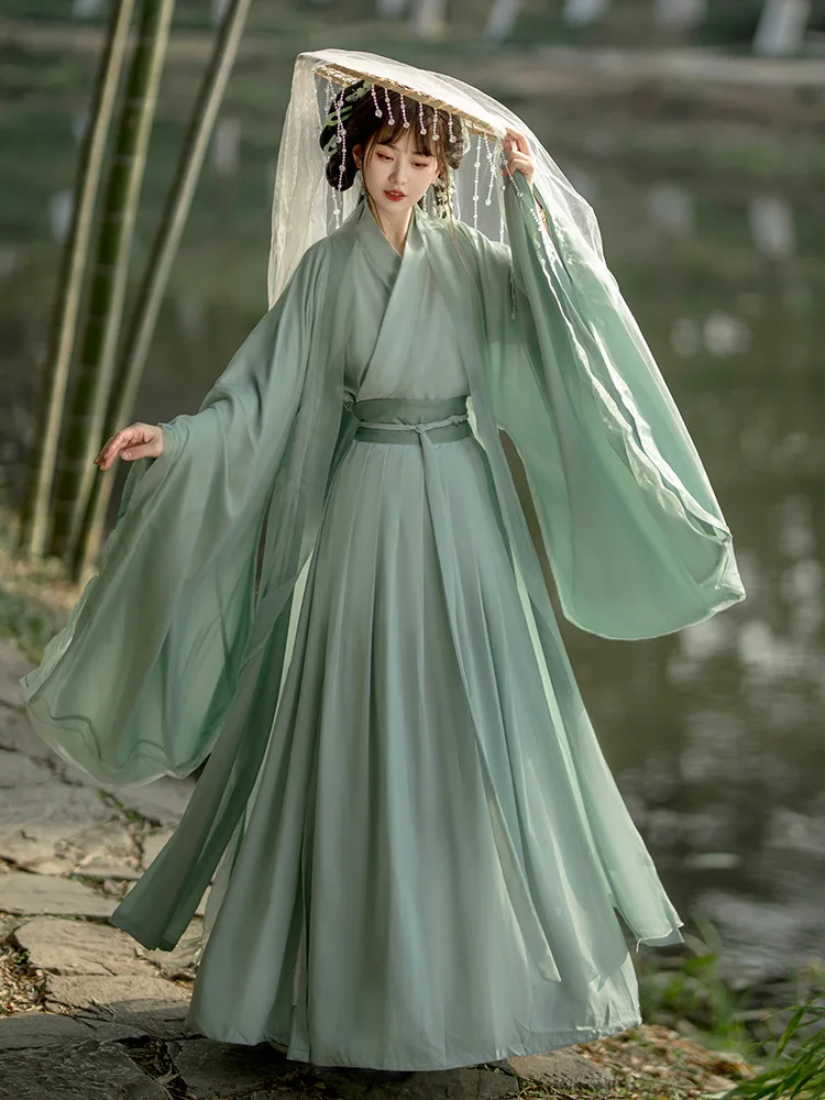 Women Chinese Style Hanfu Wei Jin Dynasty Cross-Collar Underskirt Daily Ancient Costume Traditional Princess Cosplay Fairy Dress