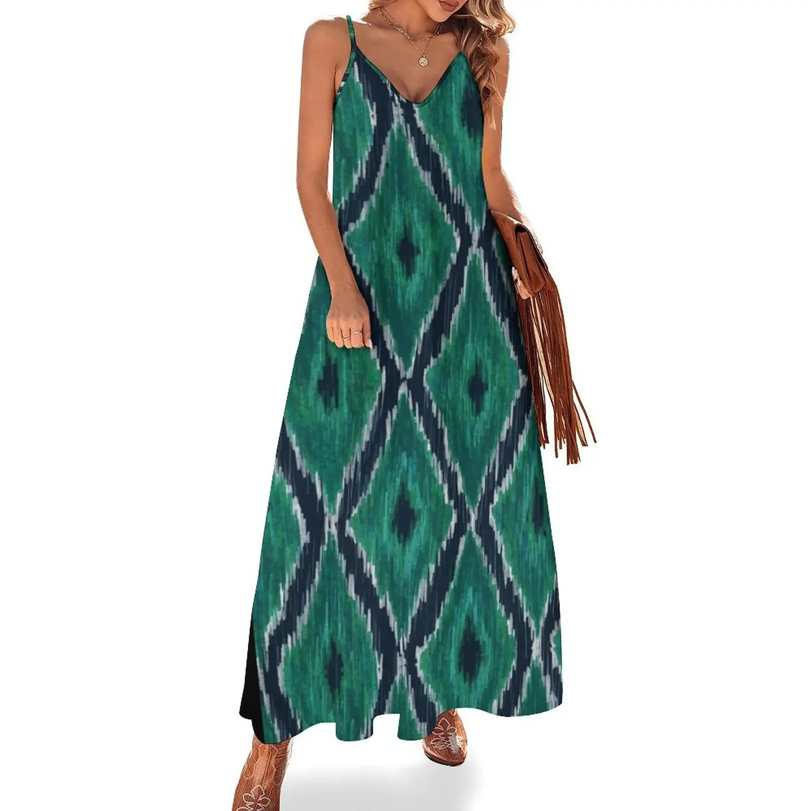 

Peacock Diamond Ikat Sleeveless Dress clothes for women sexy dress elegant party dresses for women 2025
