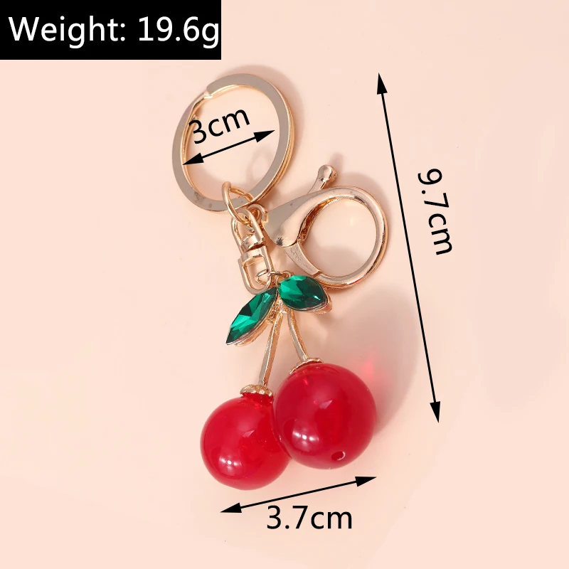 Fashion Crystal Cherry Keychain Creative Fruit Key Chain Cute Girl Key Ring Chains Car Bag Pendant Charm for Women Jewelry Gift