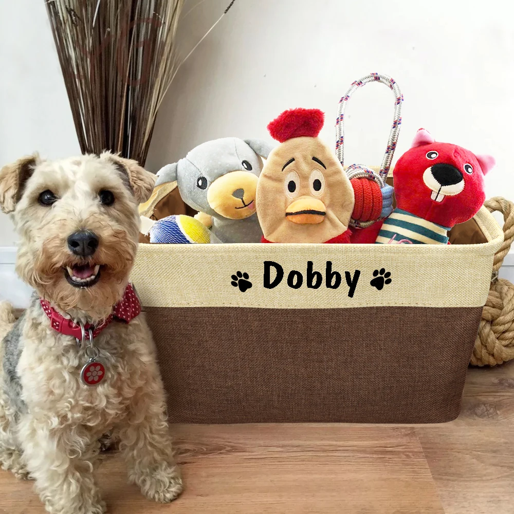 Cesta de brinquedo personalizada para cães, caixa de armazenamento para animais de estimação com impressão gratuita, faça você mesmo, nome de cachorro personalizado, brinquedos, acessórios de roupas, ...