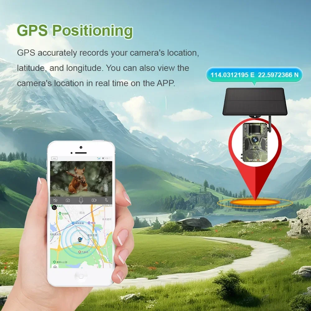 LS VISION 4MP 4G Trail Camera With Solar Panel GPS PIR Motion Detection IP66 Battery Hunting Wild Camera IR Night Vision Forest