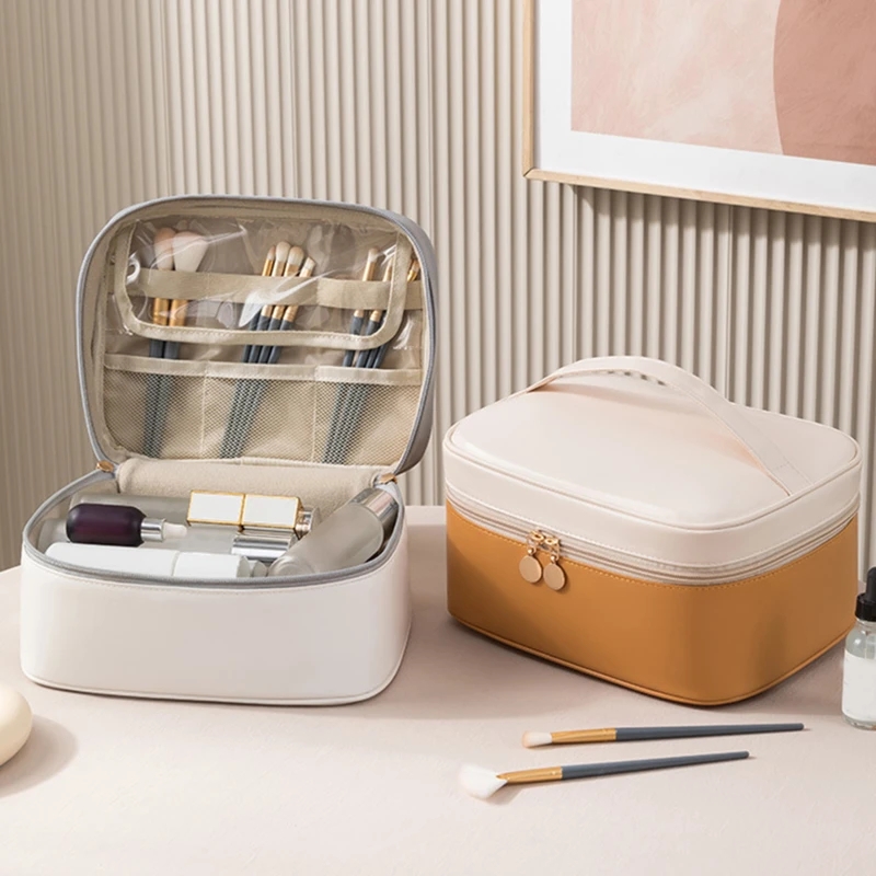 Borsa per il trucco Organizzatore Borsa per cosmetici in pelle PU Valigia per riporre la bellezza Custodia per trucco da viaggio per donna di alta