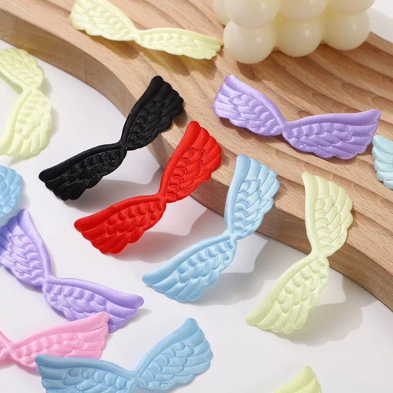 80 Stück 6,5*2CM Satin-Engelsflügel-Applikationen zum Aufnähen für DIY Haarspangen-Zubehör, Stofftaschen, Geschenkverpackungen, Dekoration – Detail 12