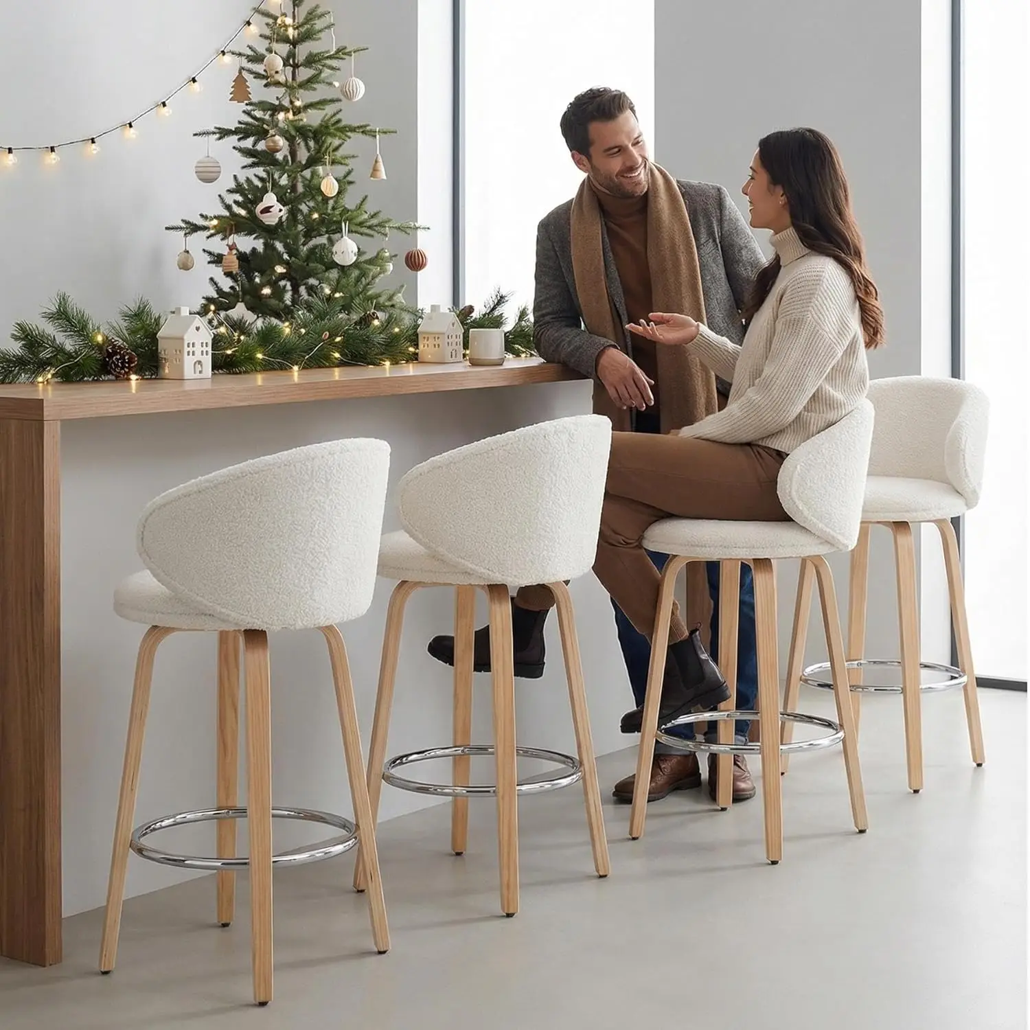 

Набор из 4 барных стульев, 26 дюймов, с мягкой обивкой и подставкой для ног, современные кухонные стулья с деревянными ножками для барной стойки, на заказ